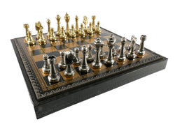 Chess Set - Staunton Metal Chessmen on Faux Leather Chest (ONLINE ORDER ONLY)