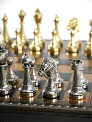 Chess Set - Staunton Metal Chessmen on Faux Leather Chest (ONLINE ORDER ONLY)