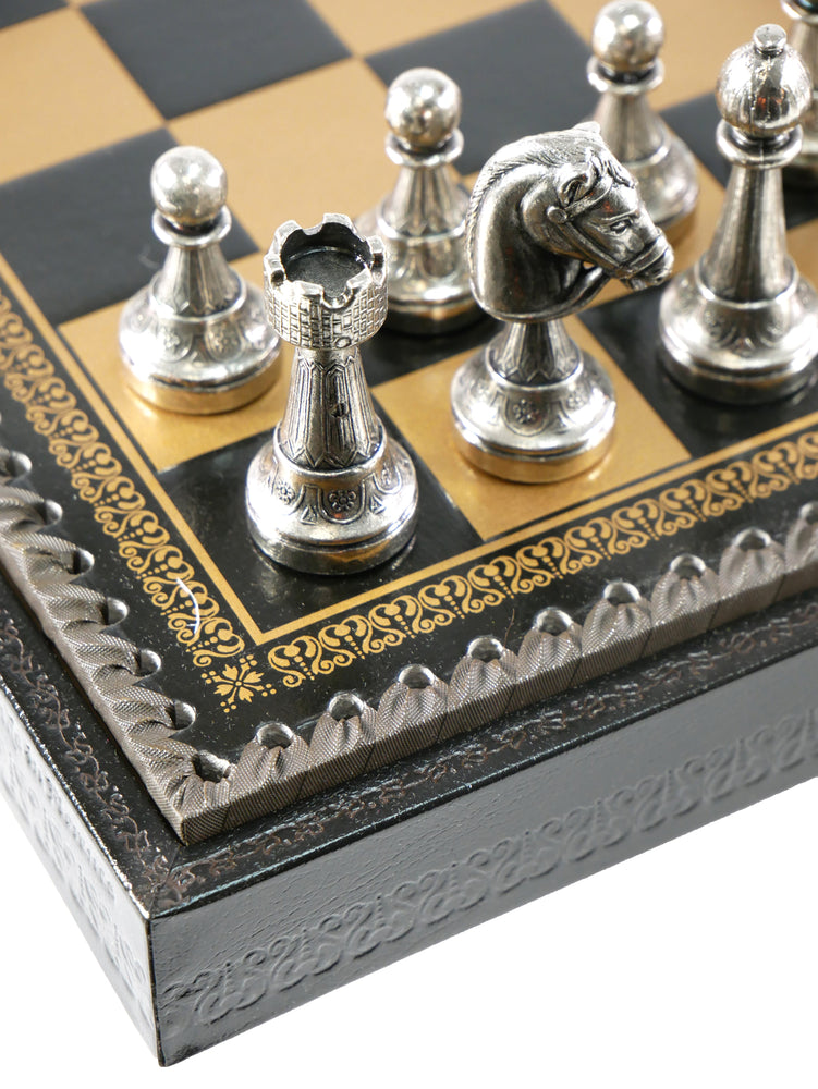 Chess Set - Staunton Metal Chessmen on Faux Leather Chest (ONLINE ORDER ONLY)
