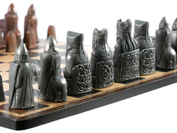 Chess Set- Metal Isle of Lewis Pieces on Ebony & Birdseye Maple Chess Board (ONLINE ORDER ONLY)