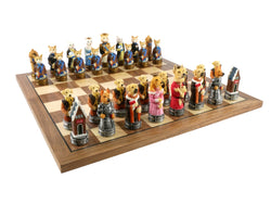 Chess Set - Cats & Dogs Resin Men on Walnut Maple Board (ONLINE ORDER ONLY)