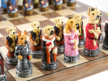 Chess Set - Cats & Dogs Resin Men on Walnut Maple Board (ONLINE ORDER ONLY)