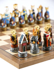 Chess Set - Cats & Dogs Resin Men on Walnut Maple Board (ONLINE ORDER ONLY)