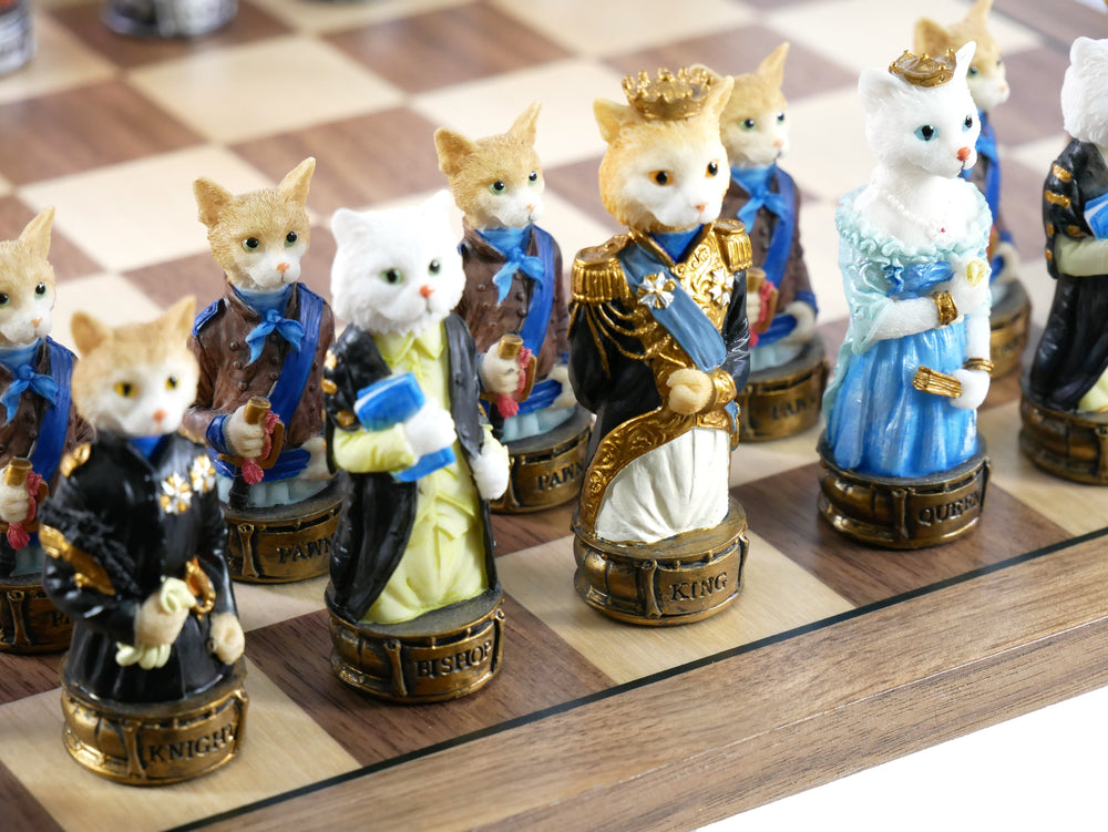 Chess Set - Cats & Dogs Resin Men on Walnut Maple Board (ONLINE ORDER ONLY)