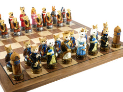 Chess Set - Cats & Dogs Resin Men on Walnut Maple Board (ONLINE ORDER ONLY)