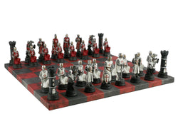 Chess Set - Resin Crusade IV Pieces on 14.5" Red & Dusky Black Faux Leather Board (ONLINE ORDER ONLY)