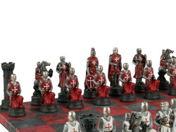 Chess Set - Resin Crusade IV Pieces on 14.5" Red & Dusky Black Faux Leather Board (ONLINE ORDER ONLY)