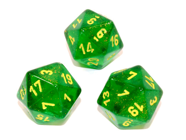 Single d20 Borealis® Polyhedral Maple Green/yellow d20 (Sold per die) (Online Only)