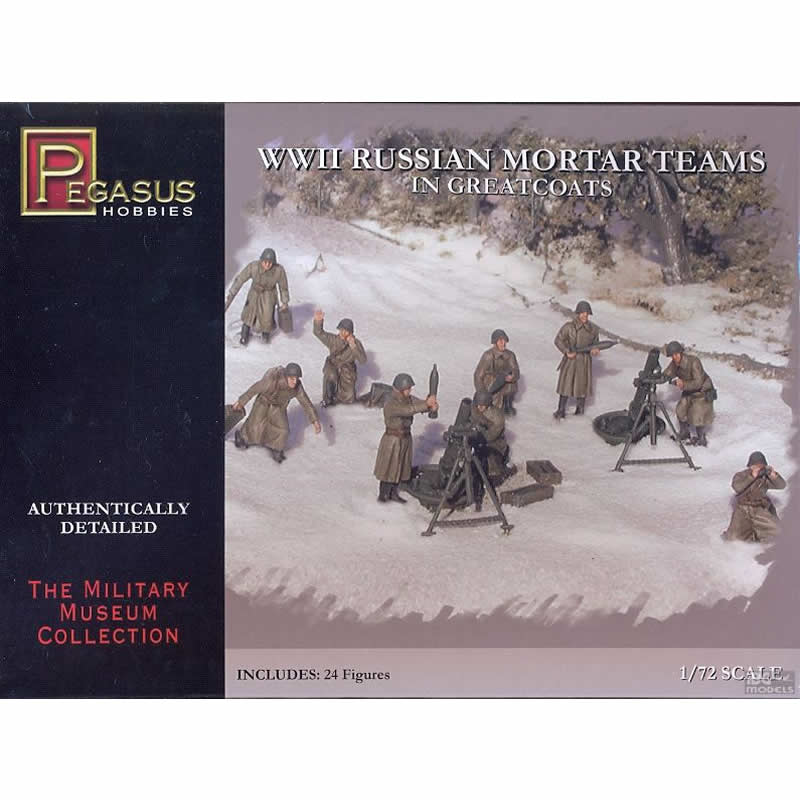 PEG7273 WWII Russian Mortar Team In Greatcoats 1/72 Scale Plastic Model Kit Pegasus (ONLINE ORDER ONLY)