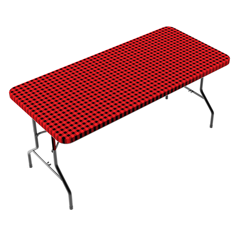 TC Plus 30 Inch Wide X 72 Inch long Red & Black Fitted PEVA Vinyl Tablecloth for 6' Folding Tables (ONLINE ORDER ONLY)