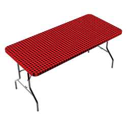 TC Plus 30 Inch Wide X 72 Inch long Red & Black Fitted PEVA Vinyl Tablecloth for 6' Folding Tables (ONLINE ORDER ONLY)