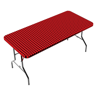 TC Plus 30 Inch Wide X 72 Inch long Red & Black Fitted PEVA Vinyl Tablecloth for 6' Folding Tables (ONLINE ORDER ONLY)