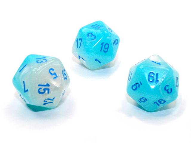 Gemini® Polyhedral Pearl Turquoise-White/blue Luminary™ d20 (Sold per die) (Online Only)