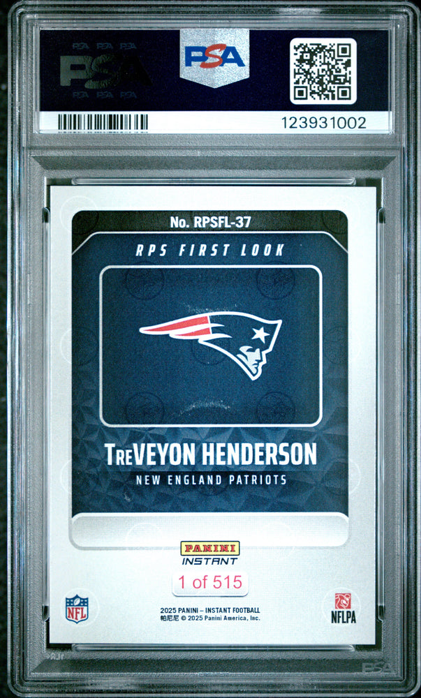 Graded 2025 Panini Instant TreVeyon Henderson #RPSFL37 RPS First Look Rookie RC Football Card PSA 9 Mint (ONLINE ORDER ONLY)