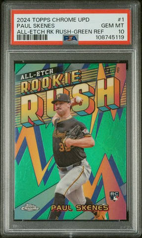 Graded 2024 Topps Chrome Update Paul Skenes #1 /99 All Etch Rookie Rush Green Refractor Rookie RC Baseball Card PSA 10 Gem Mint (ONLINE ORDER ONLY)