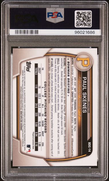 Graded 2023 Topps Bowman Draft Paul Skenes #BDC14 Chrome Refractor Rookie RC Baseball Card PSA 10 Gem Mint (ONLINE ORDER ONLY)