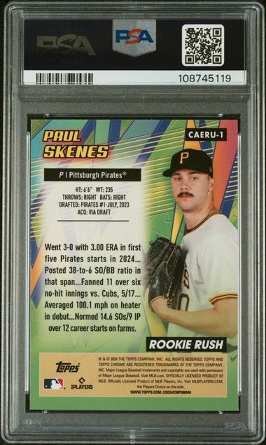 Graded 2024 Topps Chrome Update Paul Skenes #1 /99 All Etch Rookie Rush Green Refractor Rookie RC Baseball Card PSA 10 Gem Mint (ONLINE ORDER ONLY)