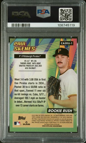 Graded 2024 Topps Chrome Update Paul Skenes #1 /99 All Etch Rookie Rush Green Refractor Rookie RC Baseball Card PSA 10 Gem Mint (ONLINE ORDER ONLY)