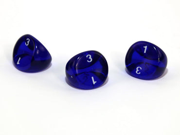 Translucent Polyhedral Blue/white d3 | PT0306 | 3-Sided Dice (sold per die) (Online Only)