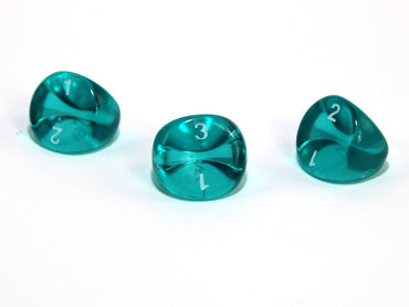 Translucent Polyhedral Teal/white d3 | PT0315 | 3-Sided Dice (sold per die) (Online Only)