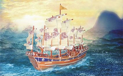 PUZC1425 Ancient Sailboat Large Painted 3D Puzzle by Puzzled Inc (ONLINE ORDER ONLY)