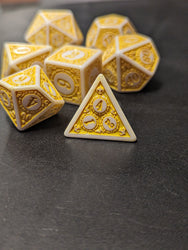 White & Yellow Magic Flame 7-Dice Set DND RPG Dice Yellow Color Fill (Online Only)
