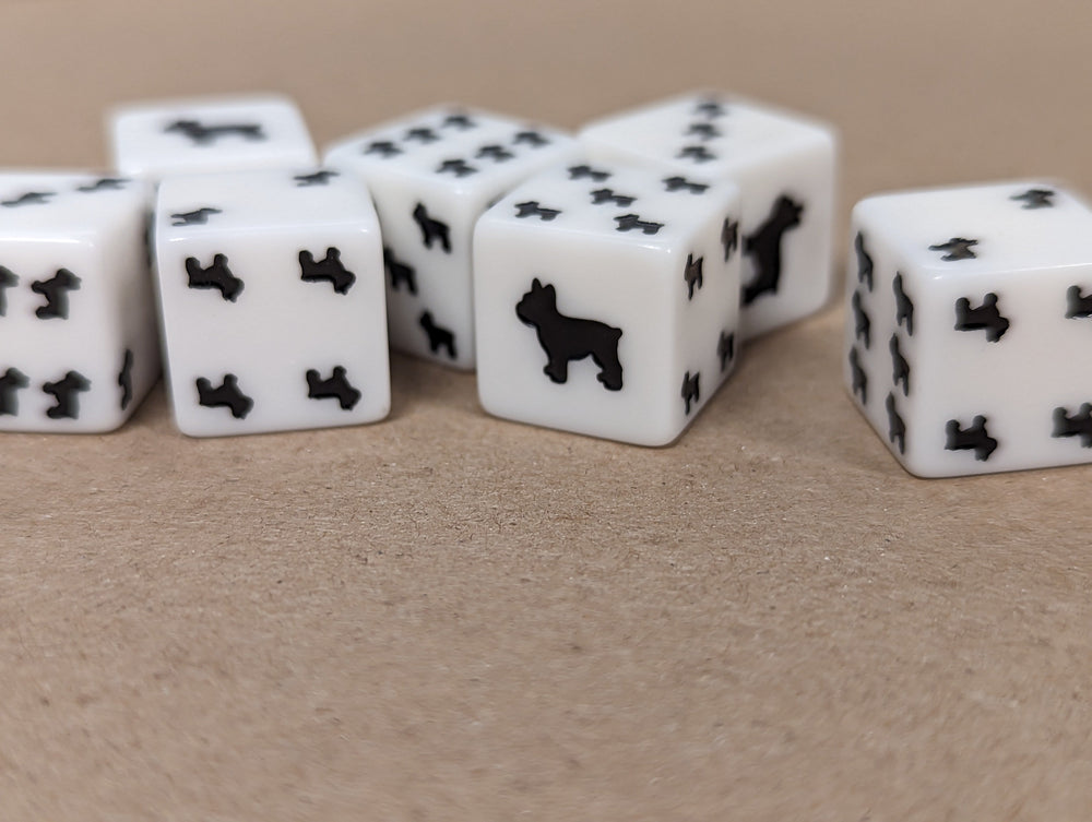 Bulldog Dice Opaque White w/Black Bulldogs 16mm d6 Dice (sold per die) (Online Only)