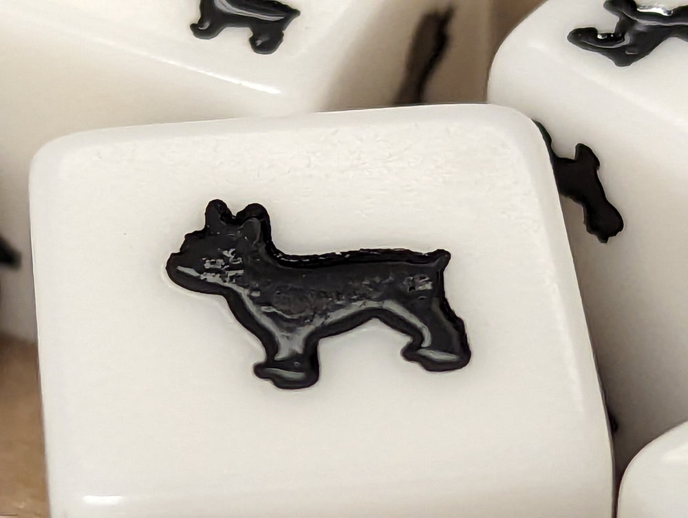 Bulldog Dice Opaque White w/Black Bulldogs 16mm d6 Dice (sold per die) (Online Only)