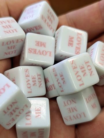 16mm "Loves Me, Loves Me Not" White Dice with Pink Print (Online Only)