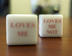 16mm "Loves Me, Loves Me Not" White Dice with Pink Print (Online Only)