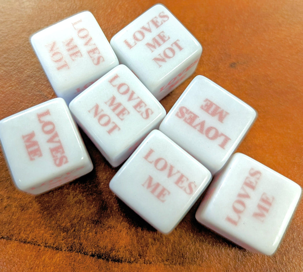 16mm "Loves Me, Loves Me Not" White Dice with Pink Print (Online Only)