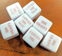 16mm "Loves Me, Loves Me Not" White Dice with Pink Print (Online Only)