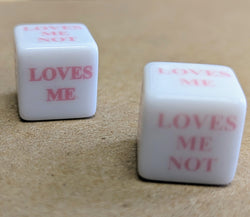 16mm "Loves Me, Loves Me Not" White Dice with Pink Print (Online Only)