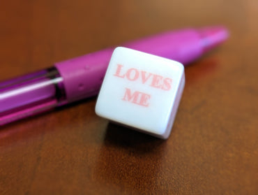 16mm "Loves Me, Loves Me Not" White Dice with Pink Print (Online Only)