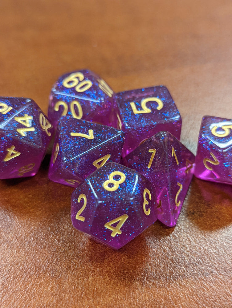 Time Walker | Purple w/Gold Glitter 7-Dice Set RPG Dice Set (Online Only)