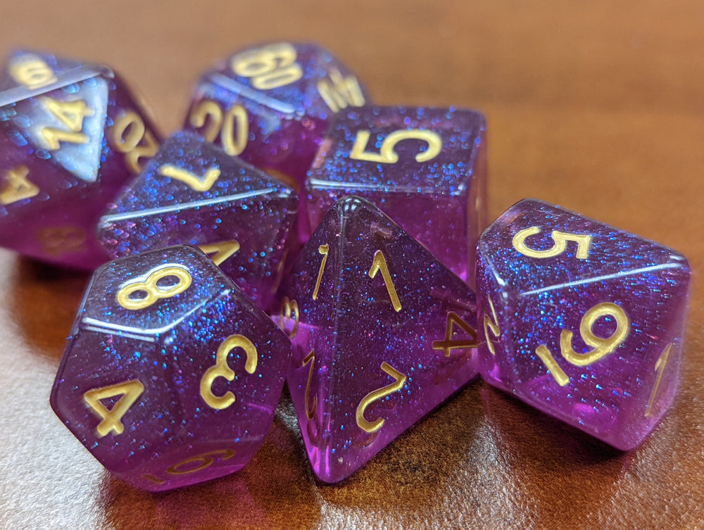 Time Walker | Purple w/Gold Glitter 7-Dice Set RPG Dice Set (Online Only)