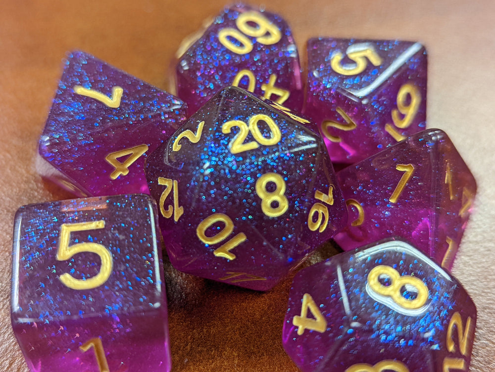 Time Walker | Purple w/Gold Glitter 7-Dice Set RPG Dice Set (Online Only)