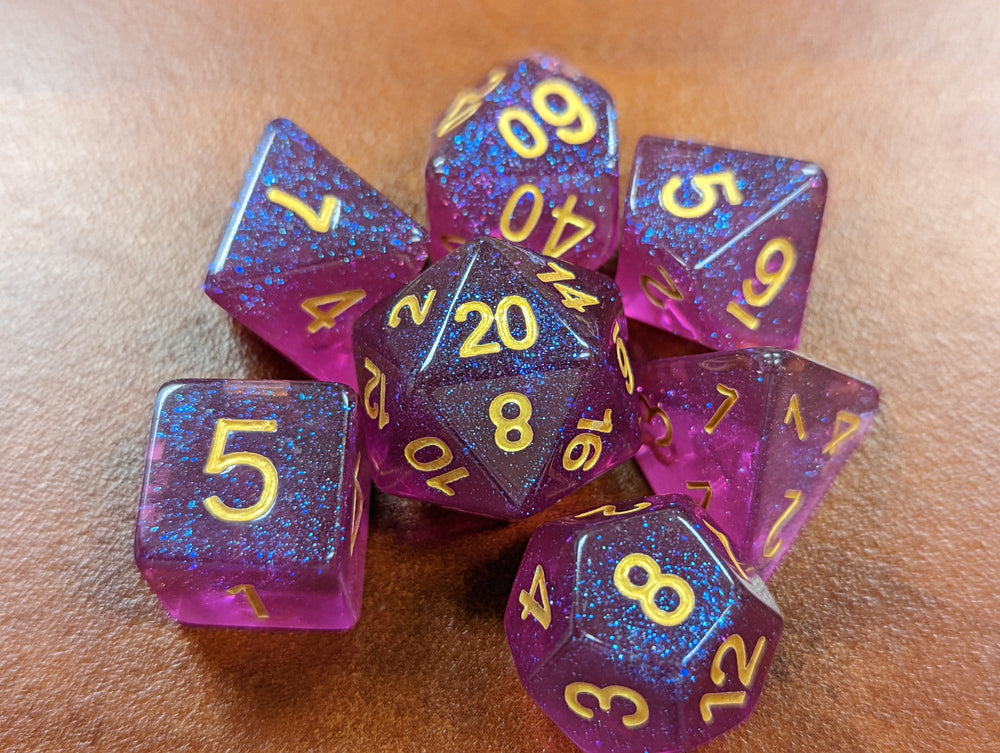 Time Walker | Purple w/Gold Glitter 7-Dice Set RPG Dice Set (Online Only)