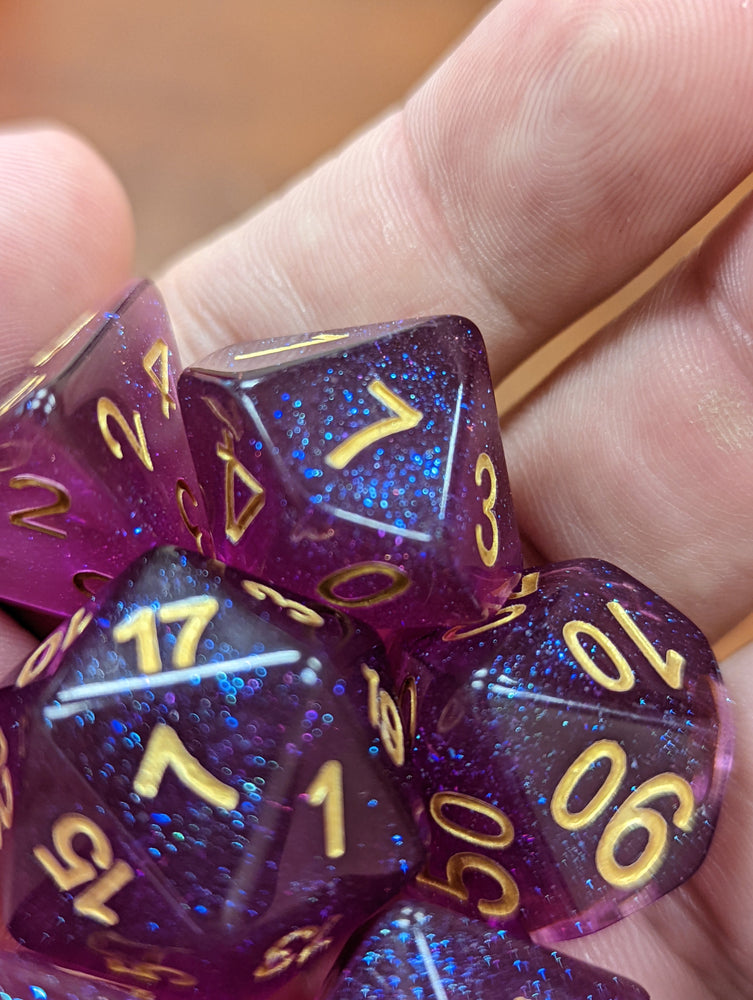 Time Walker | Purple w/Gold Glitter 7-Dice Set RPG Dice Set (Online Only)