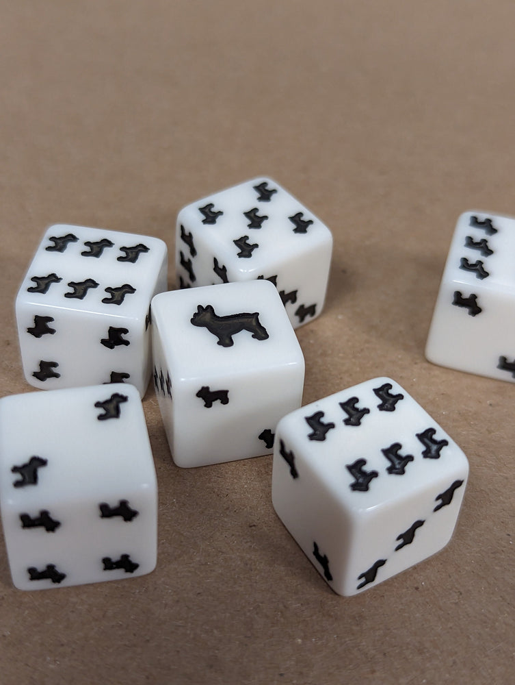 Bulldog Dice Opaque White w/Black Bulldogs 16mm d6 Dice (sold per die) (Online Only)
