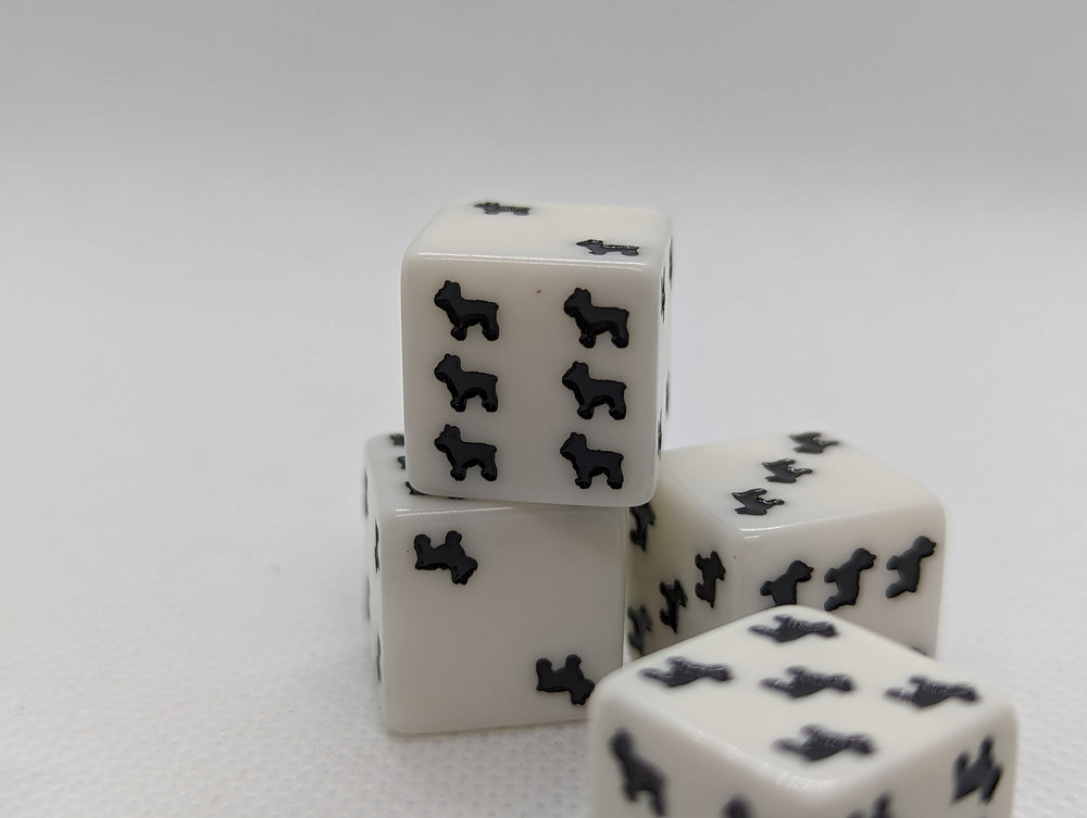 Bulldog Dice Opaque White w/Black Bulldogs 16mm d6 Dice (sold per die) (Online Only)