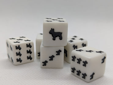 Bulldog Dice Opaque White w/Black Bulldogs 16mm d6 Dice (sold per die) (Online Only)