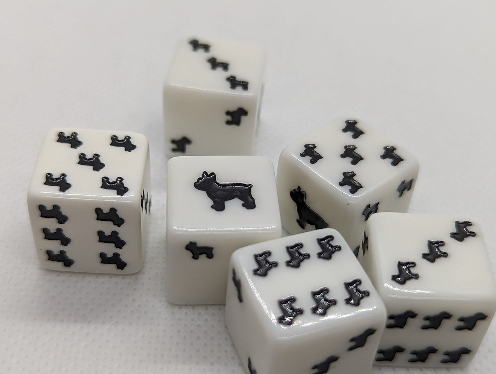 Bulldog Dice Opaque White w/Black Bulldogs 16mm d6 Dice (sold per die) (Online Only)