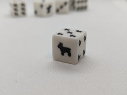 Bulldog Dice Opaque White w/Black Bulldogs 16mm d6 Dice (sold per die) (Online Only)