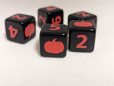 Pumpkin Harvest D6 Dice | Black Dice with Orange Numbers and Pumpkins (sold per die) (Online Only)
