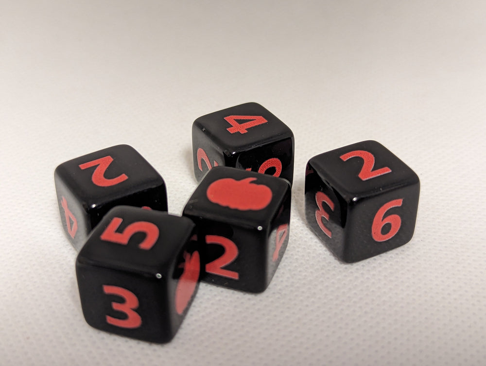 Pumpkin Harvest D6 Dice | Black Dice with Orange Numbers and Pumpkins (sold per die) (Online Only)