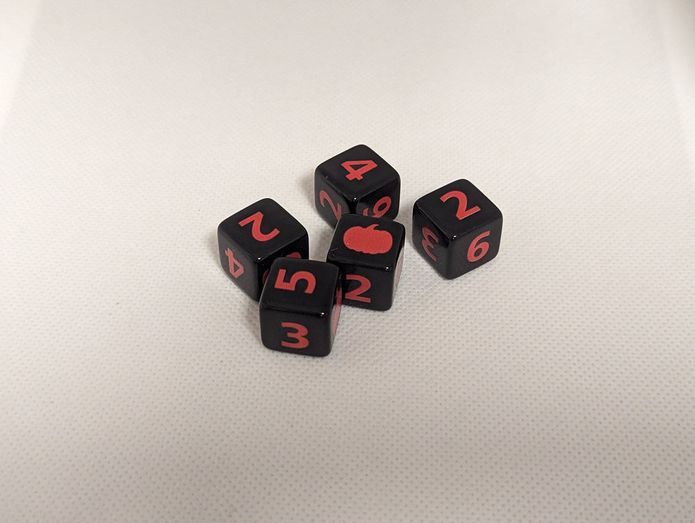 Pumpkin Harvest D6 Dice | Black Dice with Orange Numbers and Pumpkins (sold per die) (Online Only)