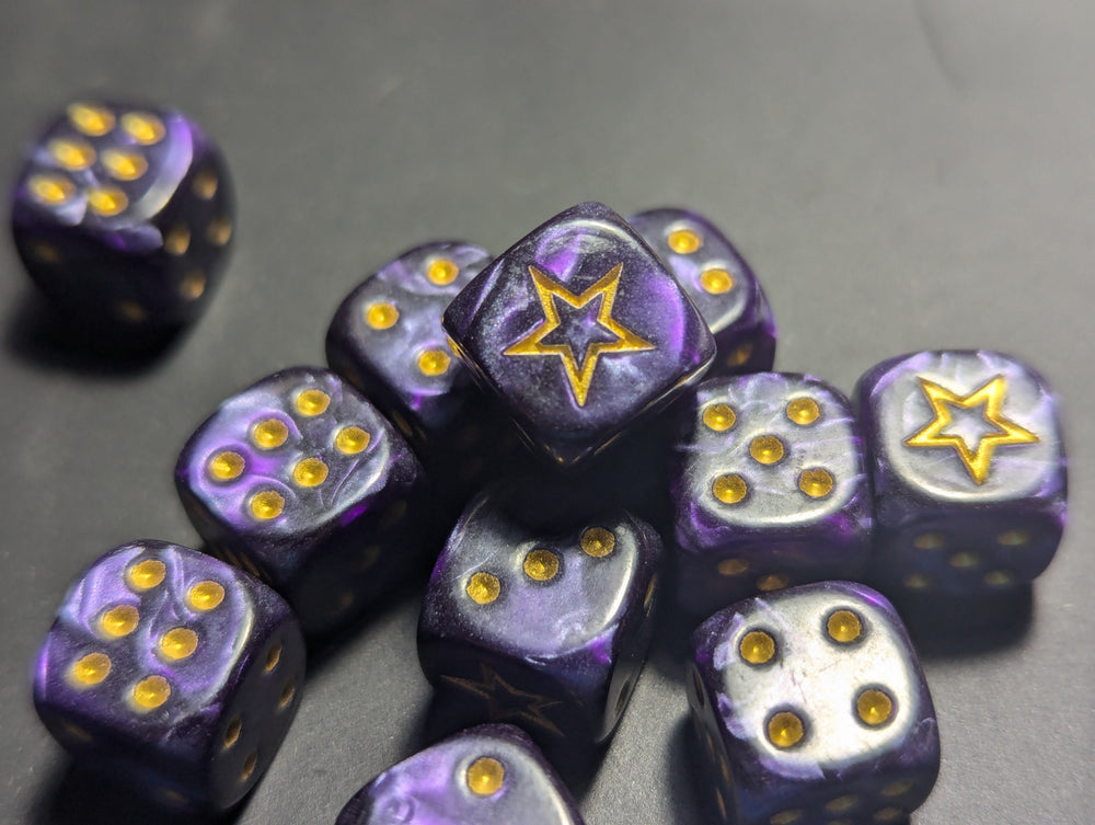 STAR 12mm Pearl Puple d6 | Small Dice with a Gold Star on the '1' (Online Only)