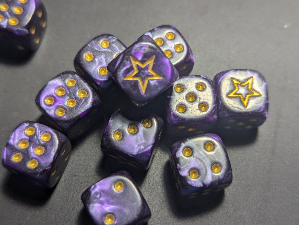 STAR 12mm Pearl Puple d6 | Small Dice with a Gold Star on the '1' (Online Only)