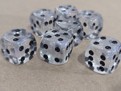 The Time Walker | Clear Glitter 16mm d6 Dice w/Black (Online Only)